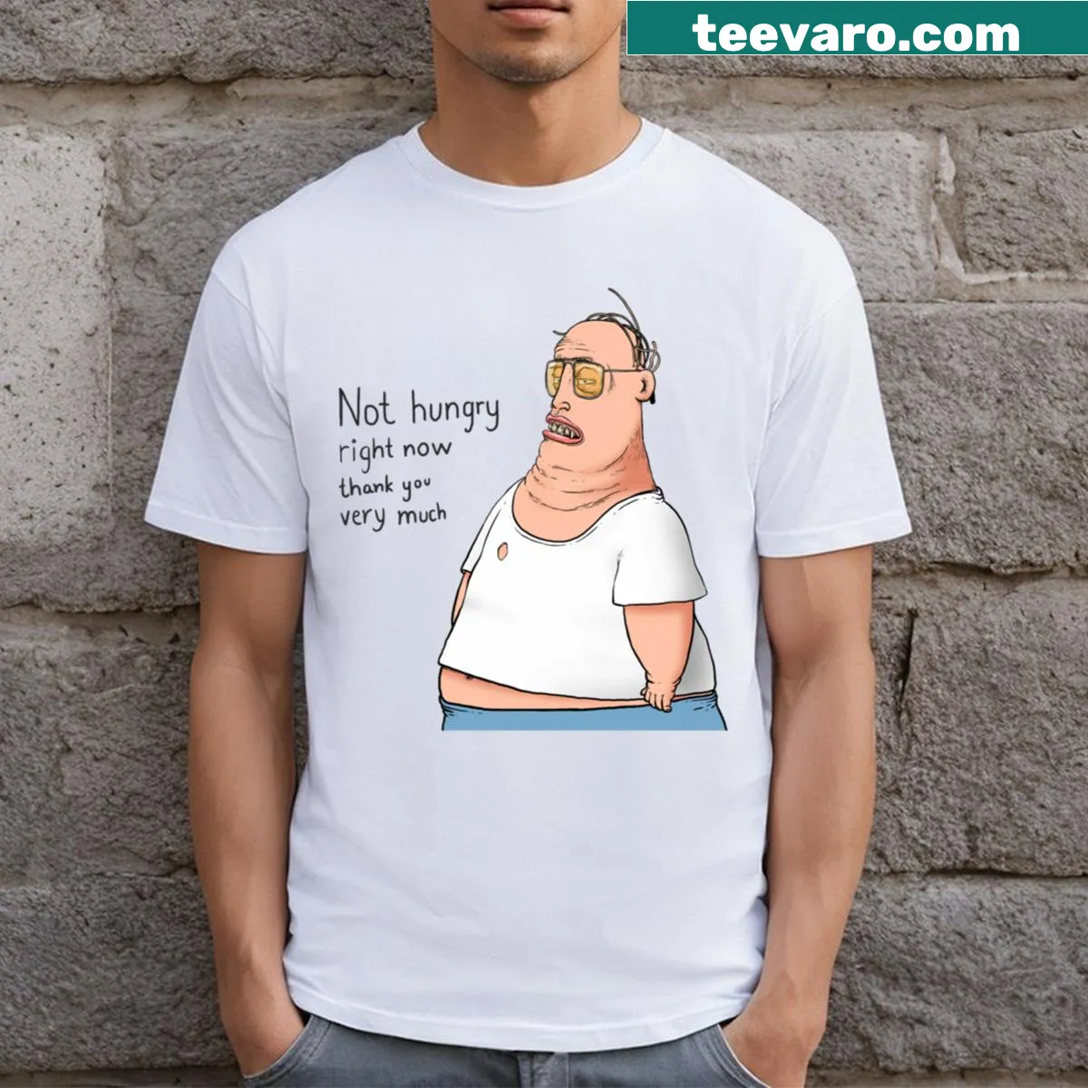 T-shirt with the phrase 'Not Right Now' in bold text — on a men's t-shirt
