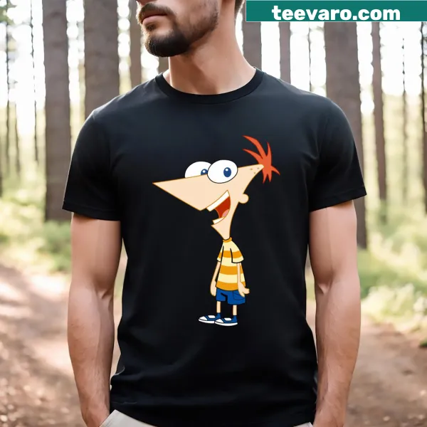 Cartoon-style t-shirt featuring the character Phineas from the animated series.