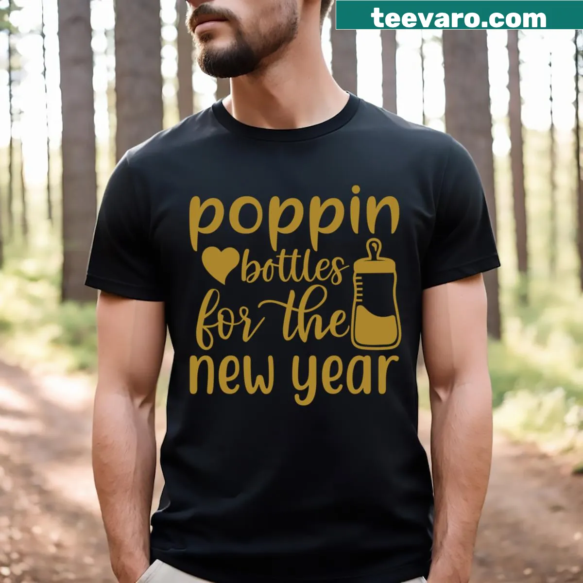 Funny typography T-shirt about popping bottles for New Year — on a men's t-shirt