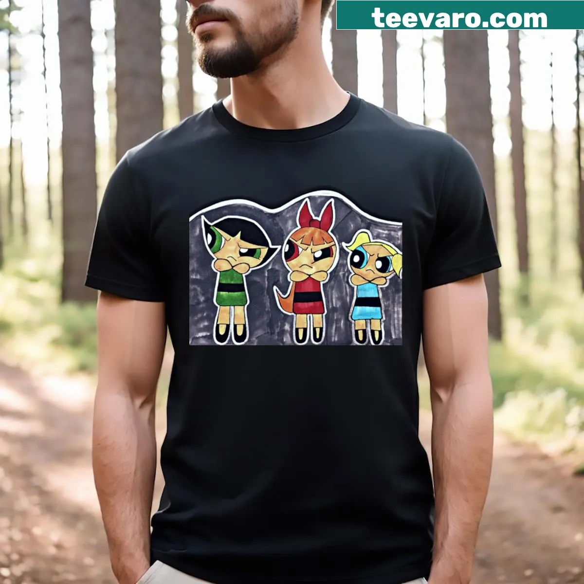 Powerpuff Girls cartoon graphic on a T-shirt — on a men's t-shirt