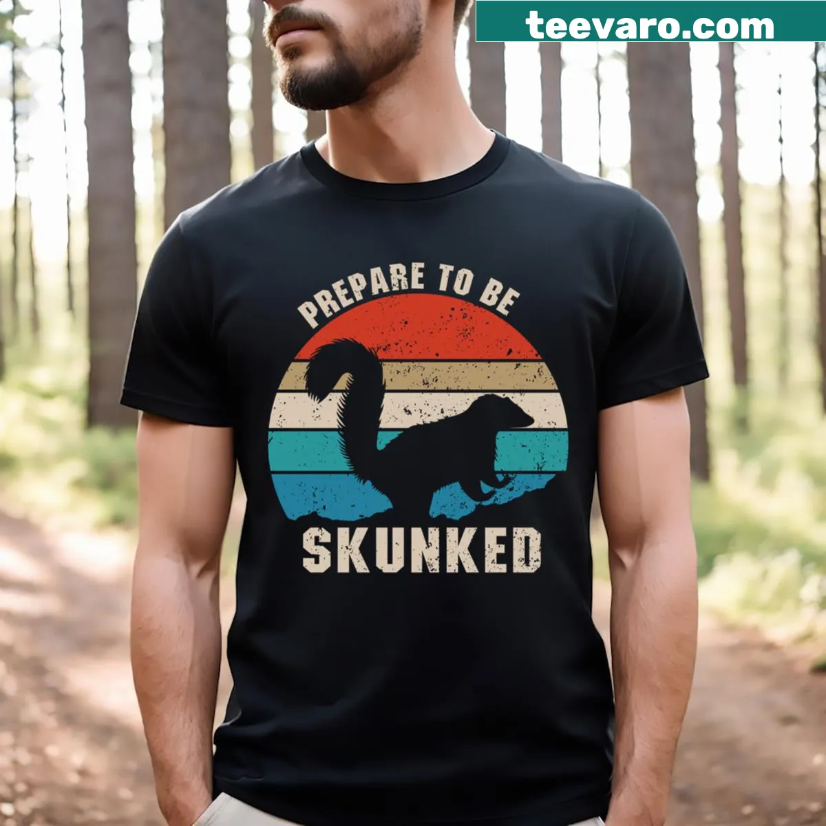 Funny T-shirt for cribbage lovers featuring the phrase 'Prepare To Be Skunked' — on a men's t-shirt