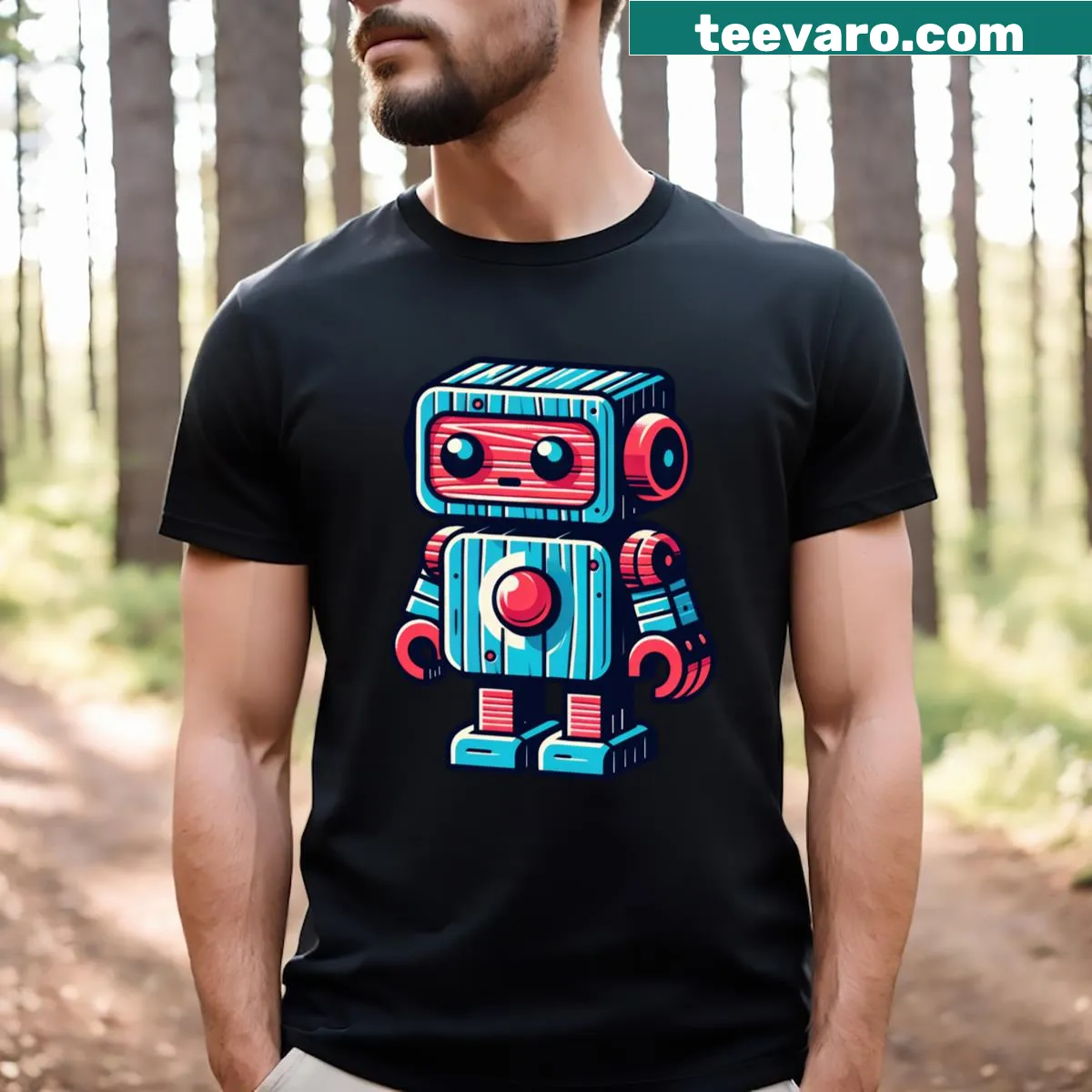 Retro T-shirt featuring a cassette bot design — on a men's t-shirt