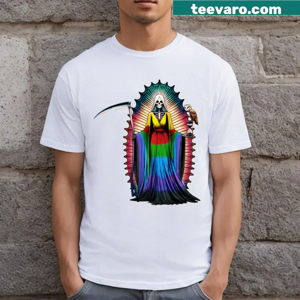 Illustrated t-shirt featuring Santa Muerte and the Seven Powers