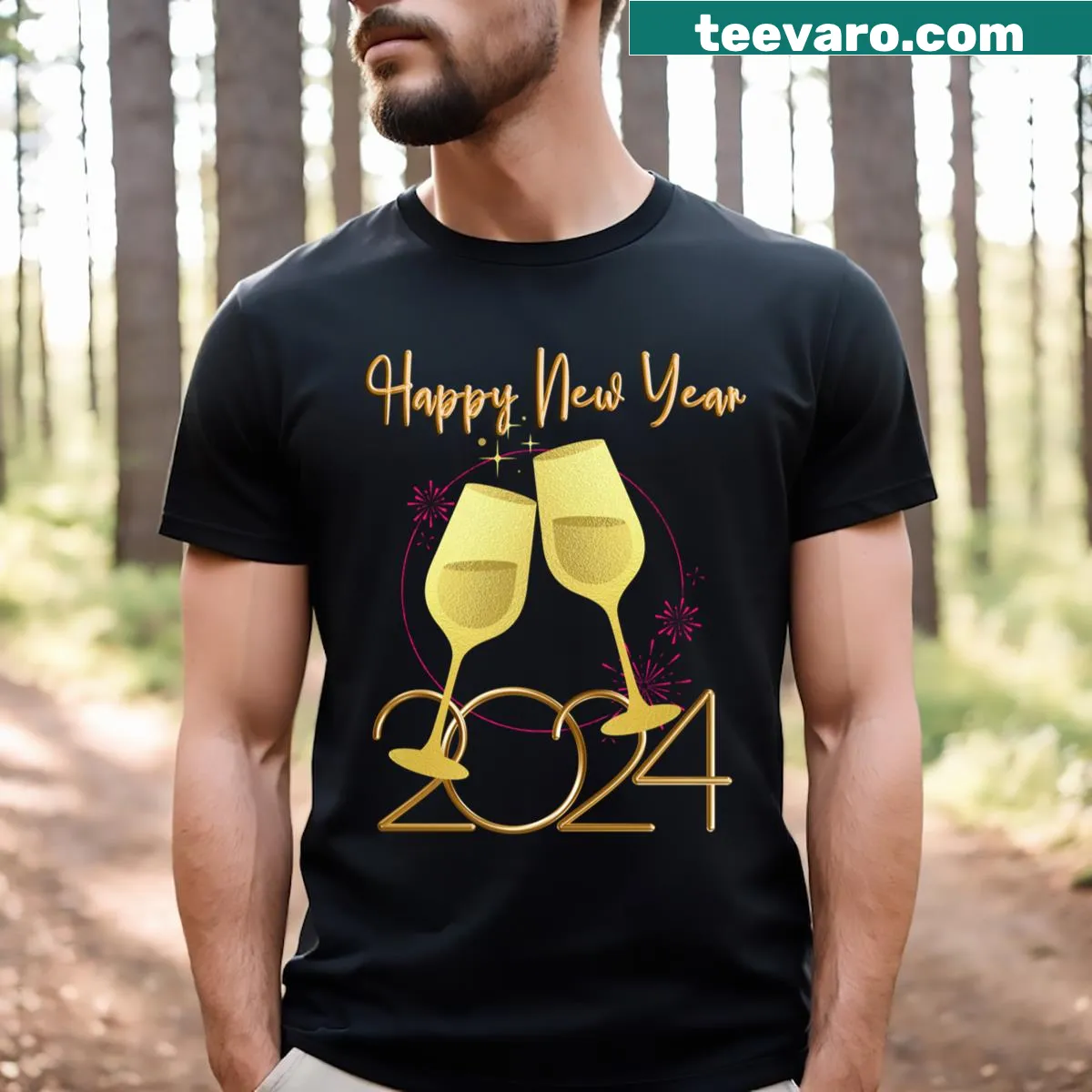 T-shirt with the phrase 'Season's Greetings' in festive typography — on a men's t-shirt