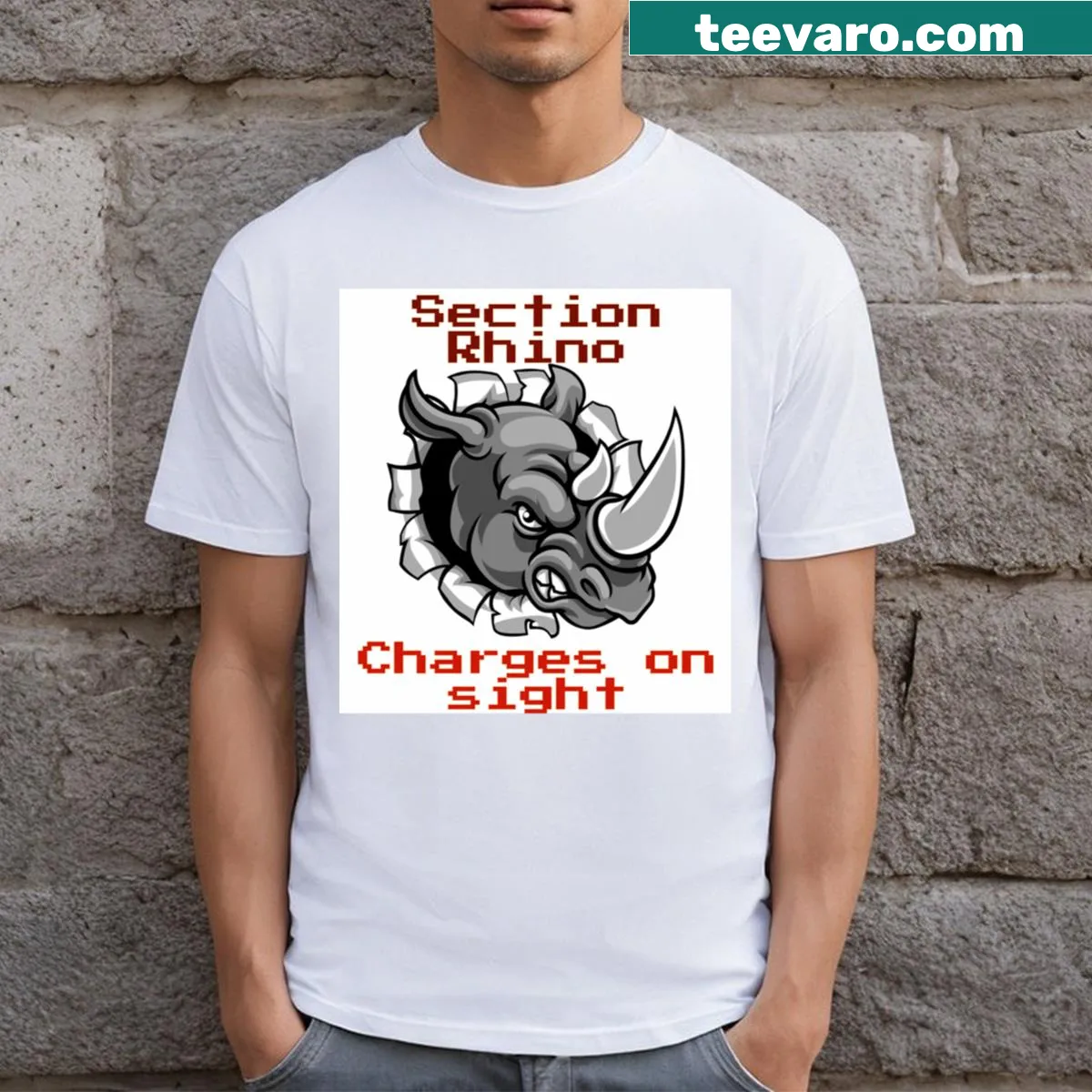 T-shirt featuring a design inspired by rhinos — on a men's t-shirt