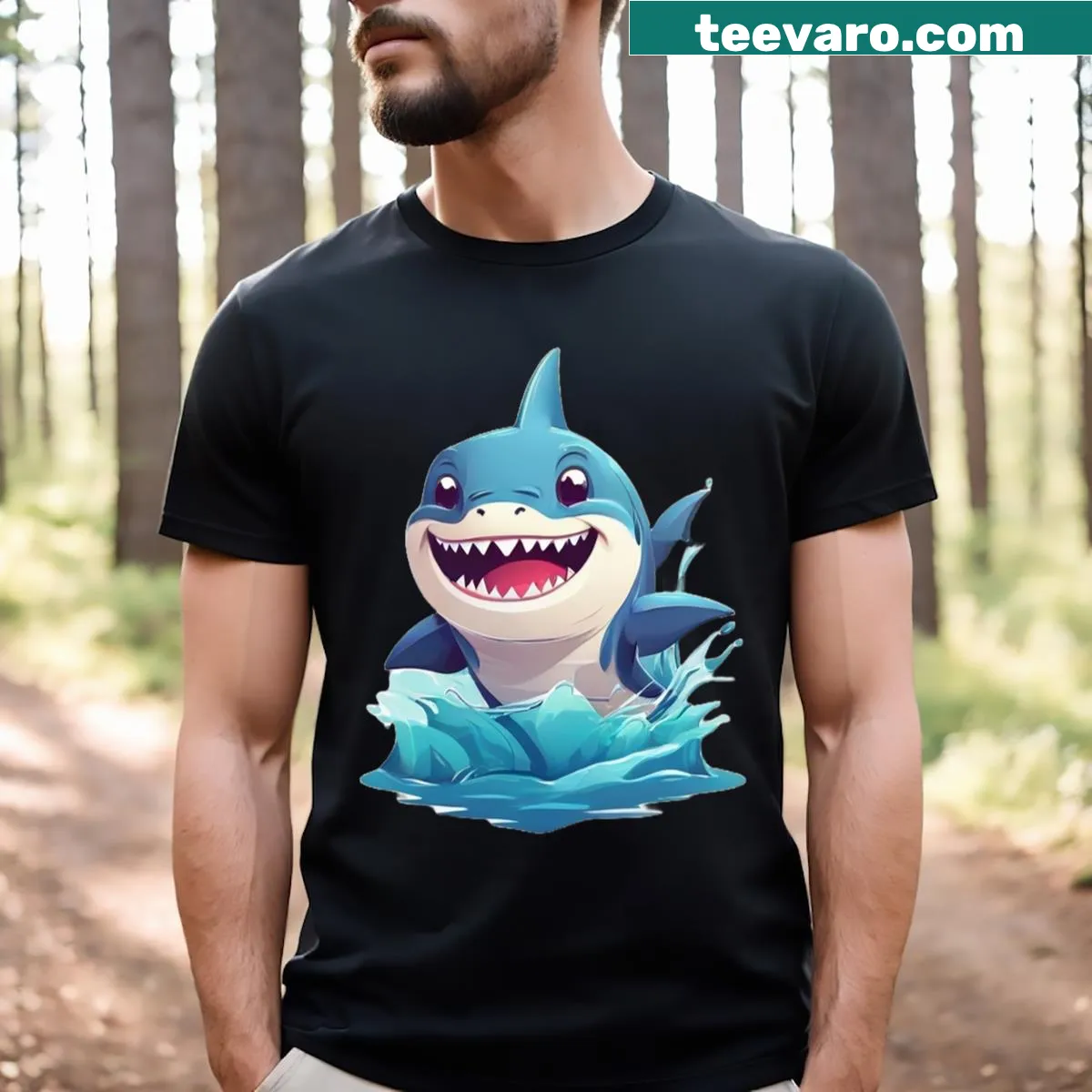 Funny shark-themed T-shirt with humorous design — on a men's t-shirt