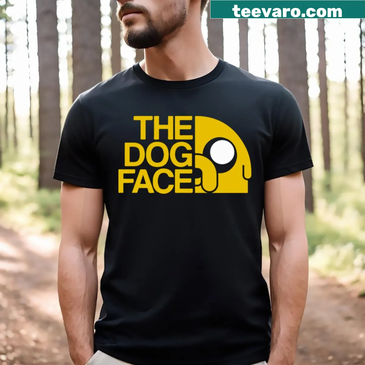 Illustrated T-shirt featuring a cute dog face — on a men's t-shirt