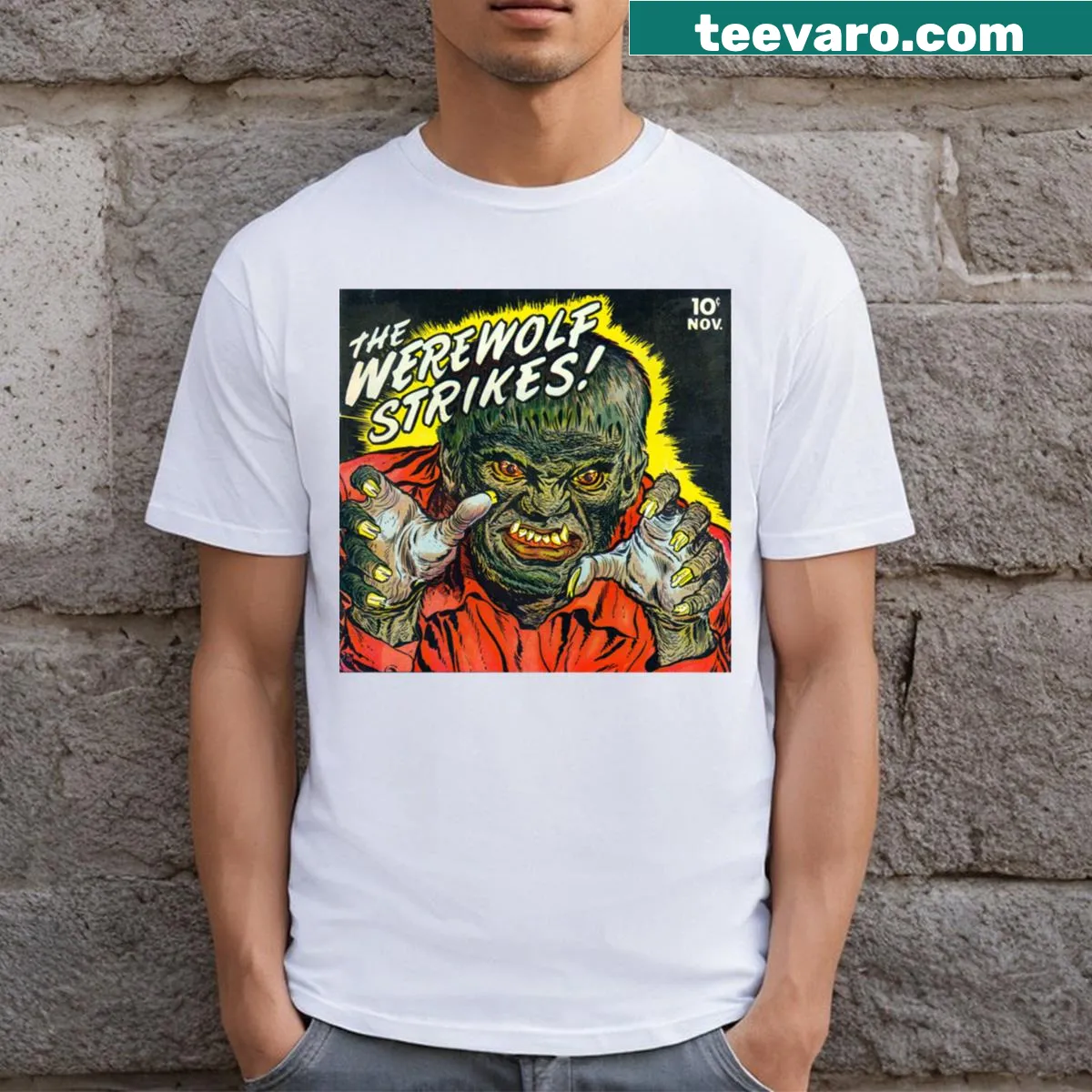 T-shirt featuring a fierce werewolf graphic — on a men's t-shirt