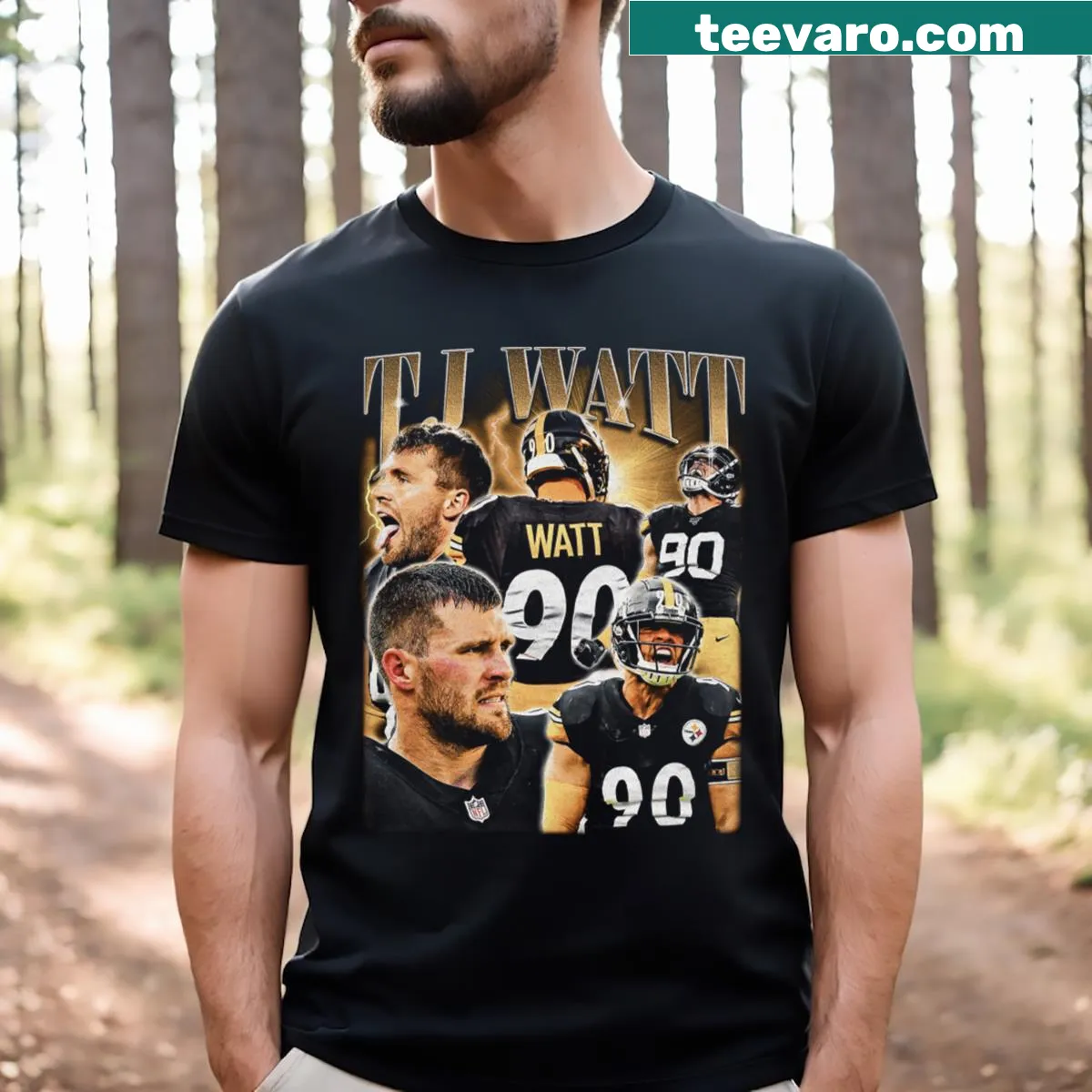Pittsburgh T-shirt featuring T.J. Watt graphic — on a men's t-shirt