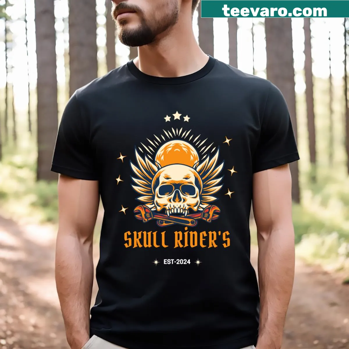 Vintage motorcycle club t-shirt featuring a skull graphic — on a men's t-shirt