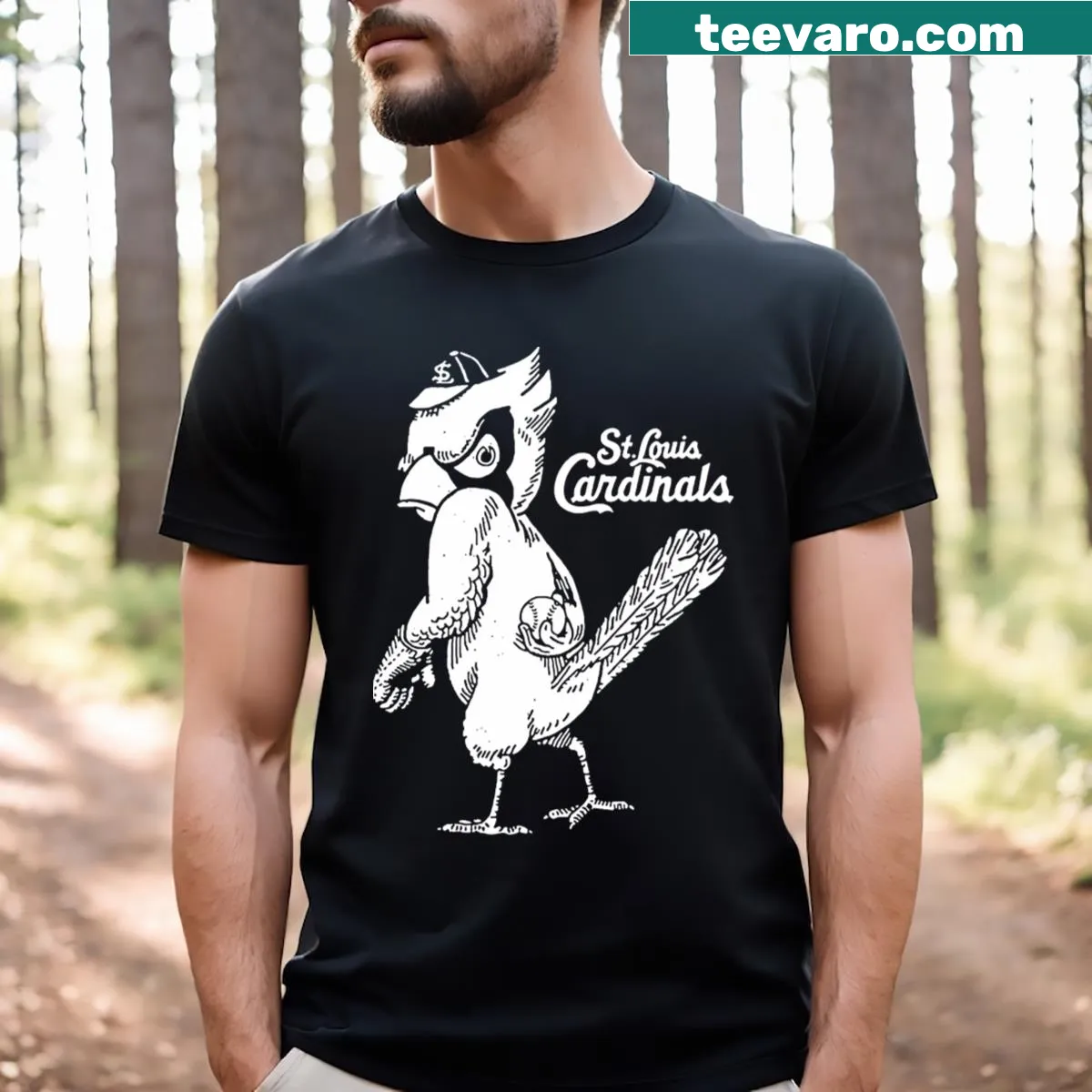 Vintage St Louis Cardinals T-shirt featuring classic logo — on a men's t-shirt