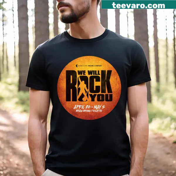 Bold text T-shirt stating 'We Will Rock You Btc 2024'.