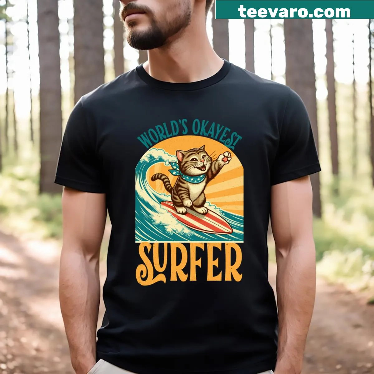 Okayest Surfer Body Boarder t-shirt with humorous typography — on a men's t-shirt