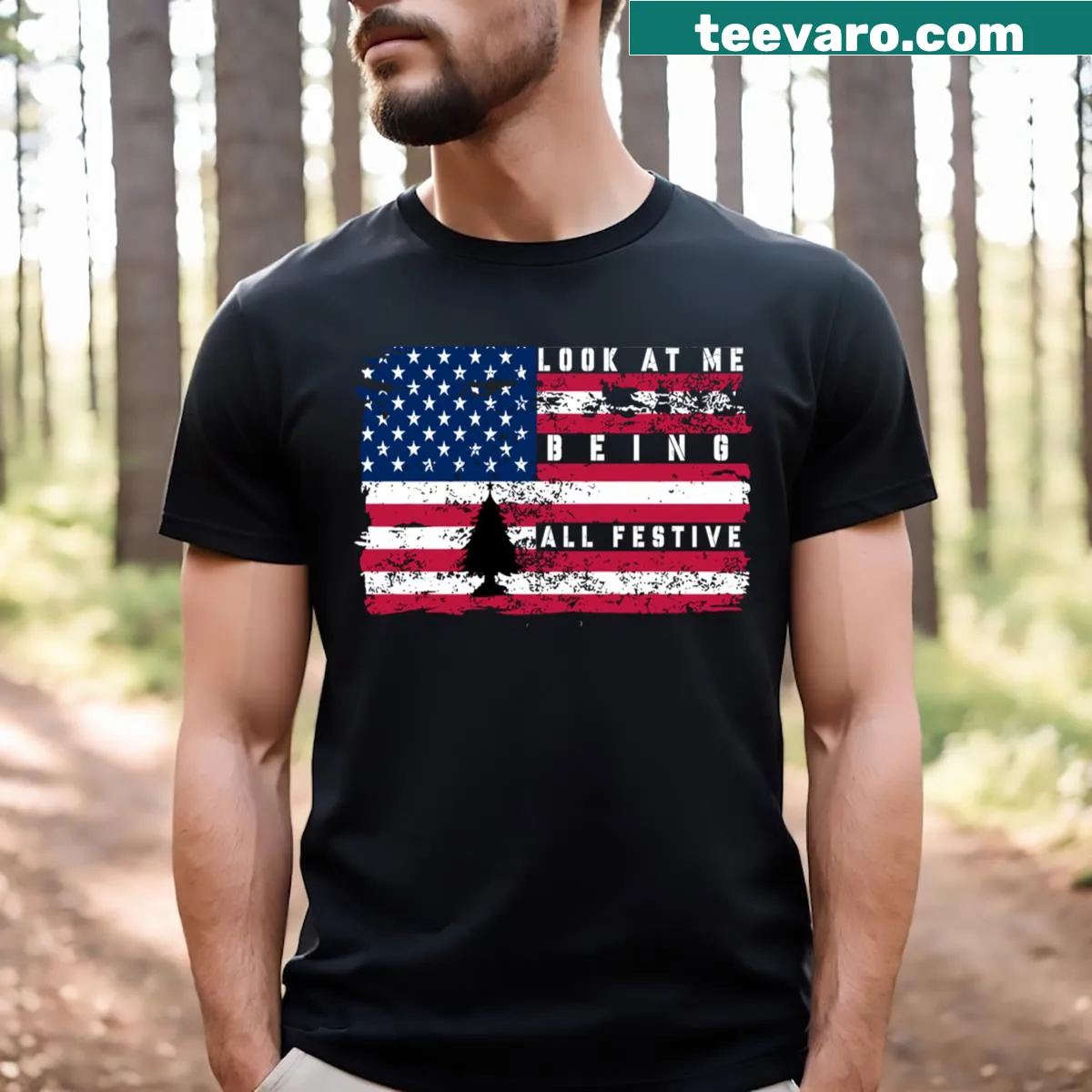 Festive American flag t-shirt with playful graphic design — on a men's t-shirt