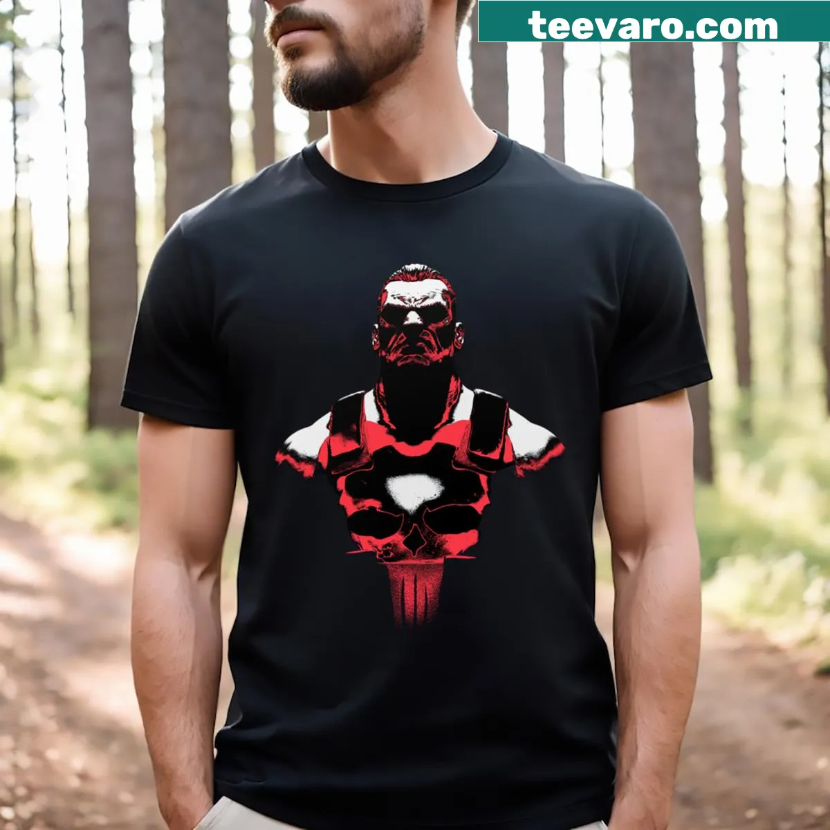 Illustration of an angry warrior bust on a t-shirt — on a men's t-shirt