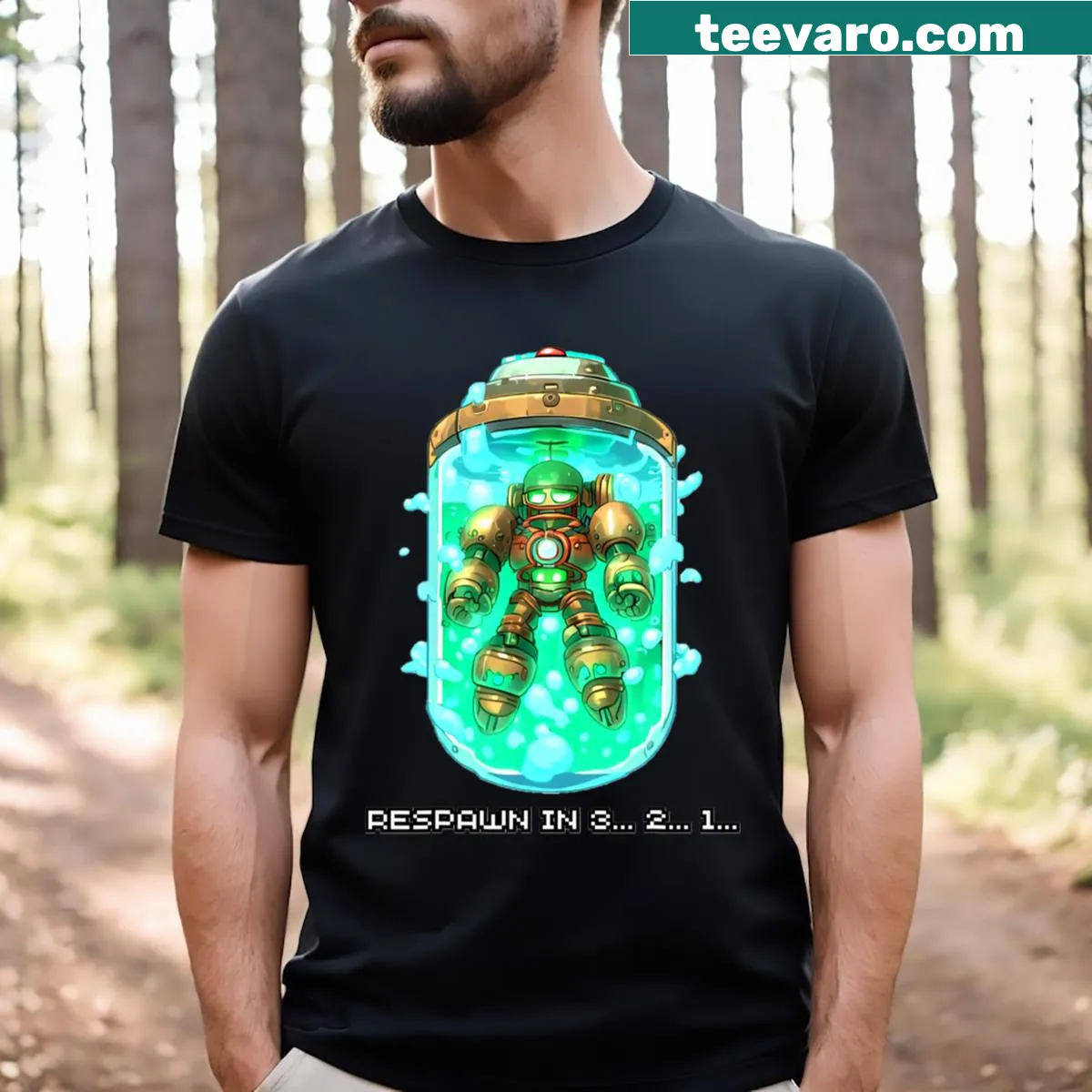 Cartoon t-shirt featuring a toy robot design — on a men's t-shirt