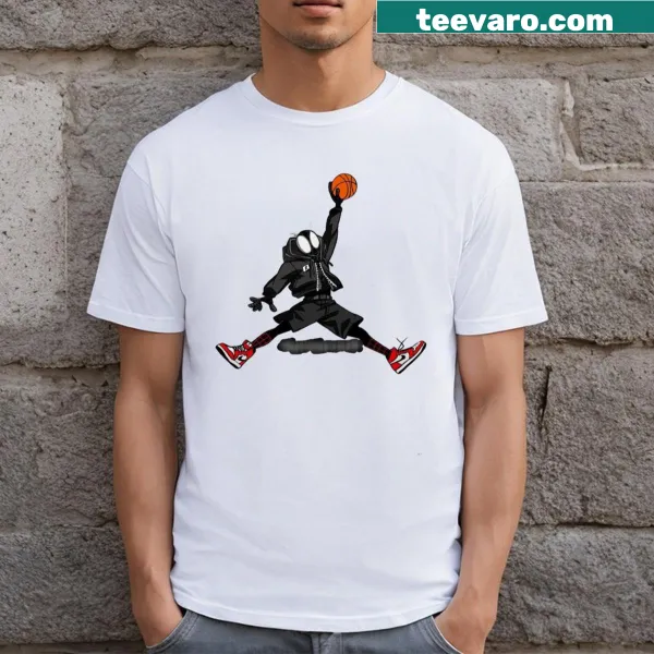 Illustration of a basketball and hoop on a t-shirt