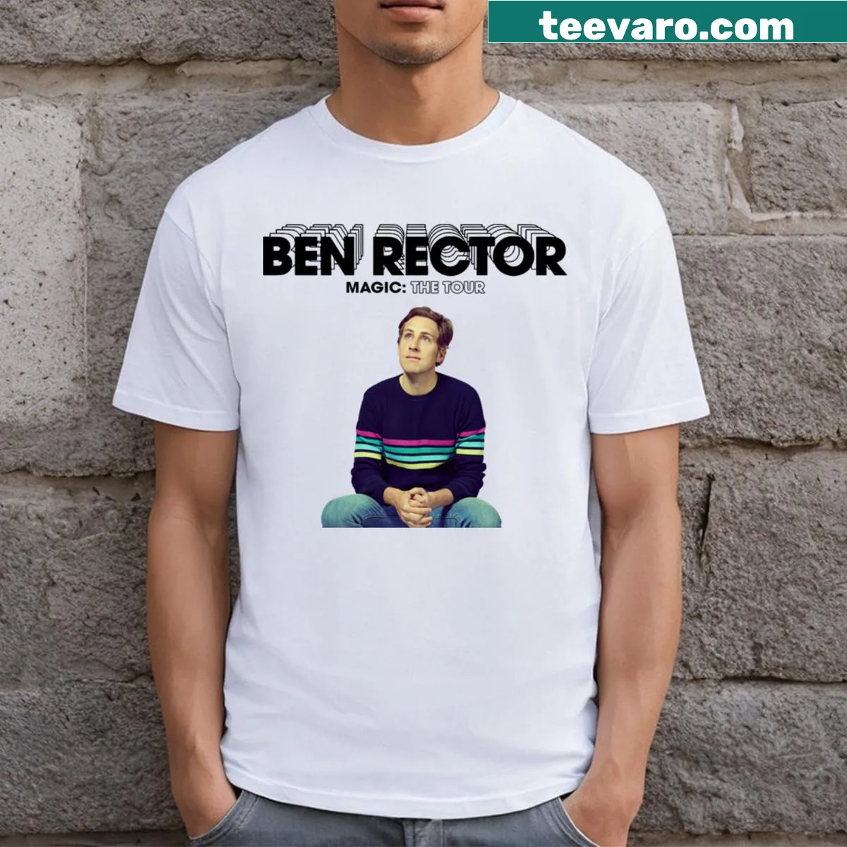 T-shirt celebrating Ben Rector's Magic The Tour with a playful design. — on a men's t-shirt