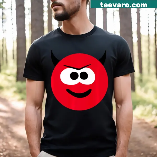 Cartoon devil graphic t-shirt with playful design.
