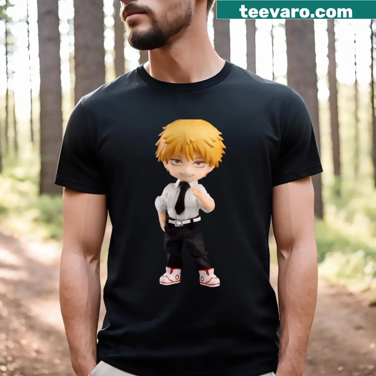 Graphic T-shirt inspired by Chiansaw Man franchise — on a men's t-shirt