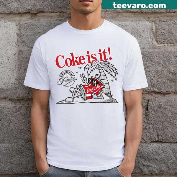 Retro Coca-Cola t-shirt with beach cartoon graphic