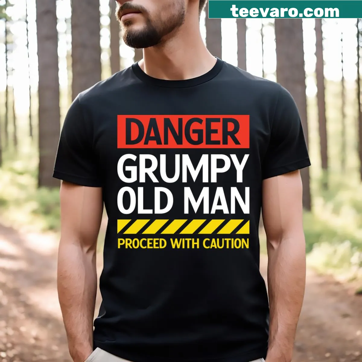 Funny shirt featuring 'Danger Grumpy Old Man' sarcastic quote in bold typography — on a men's t-shirt
