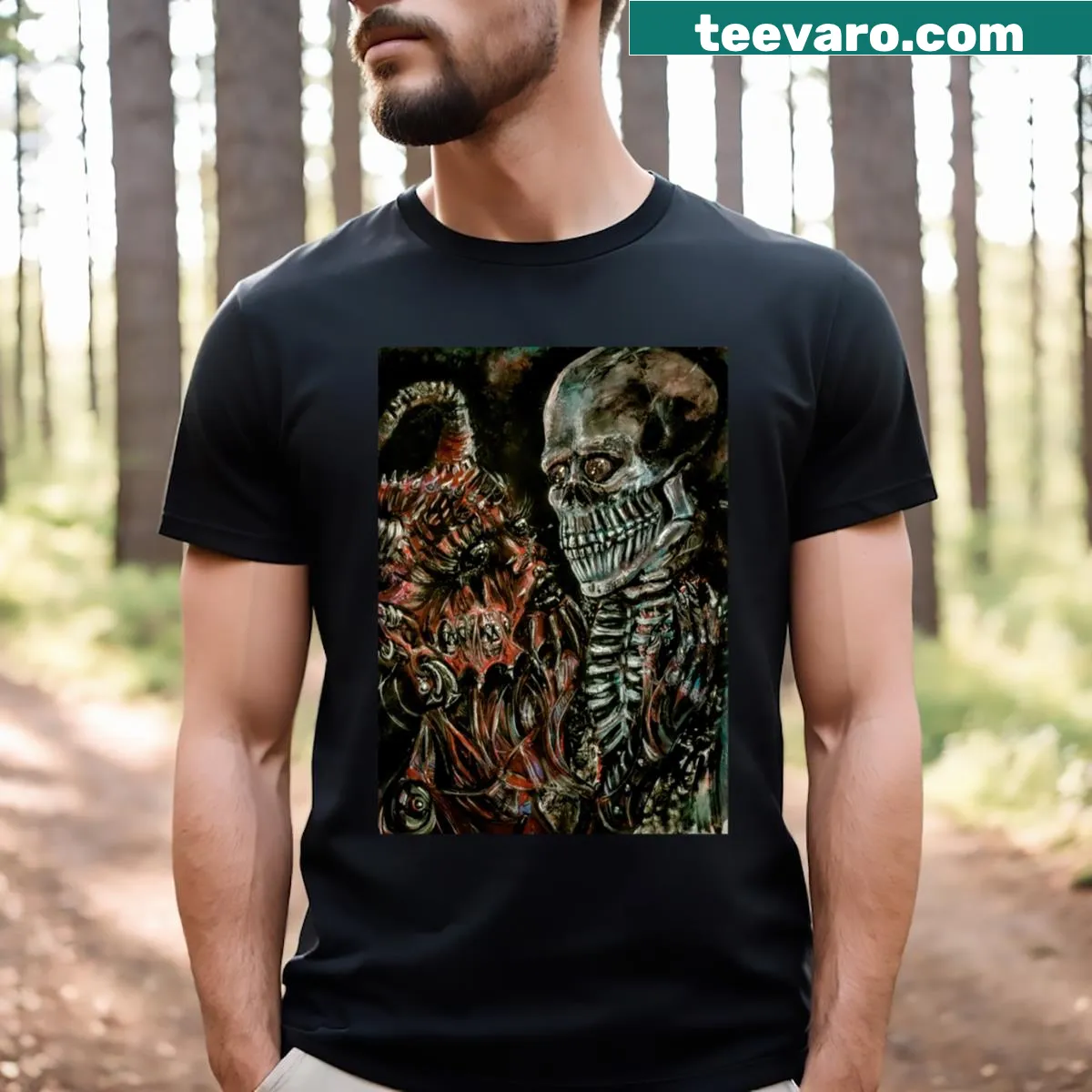 Demon skull illustration T-shirt with love theme — on a men's t-shirt