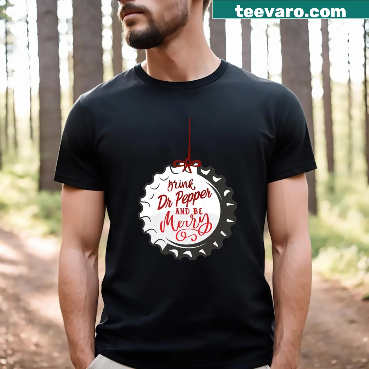 Cheerful t-shirt with 'Dr Pepper Merry' text — on a men's t-shirt
