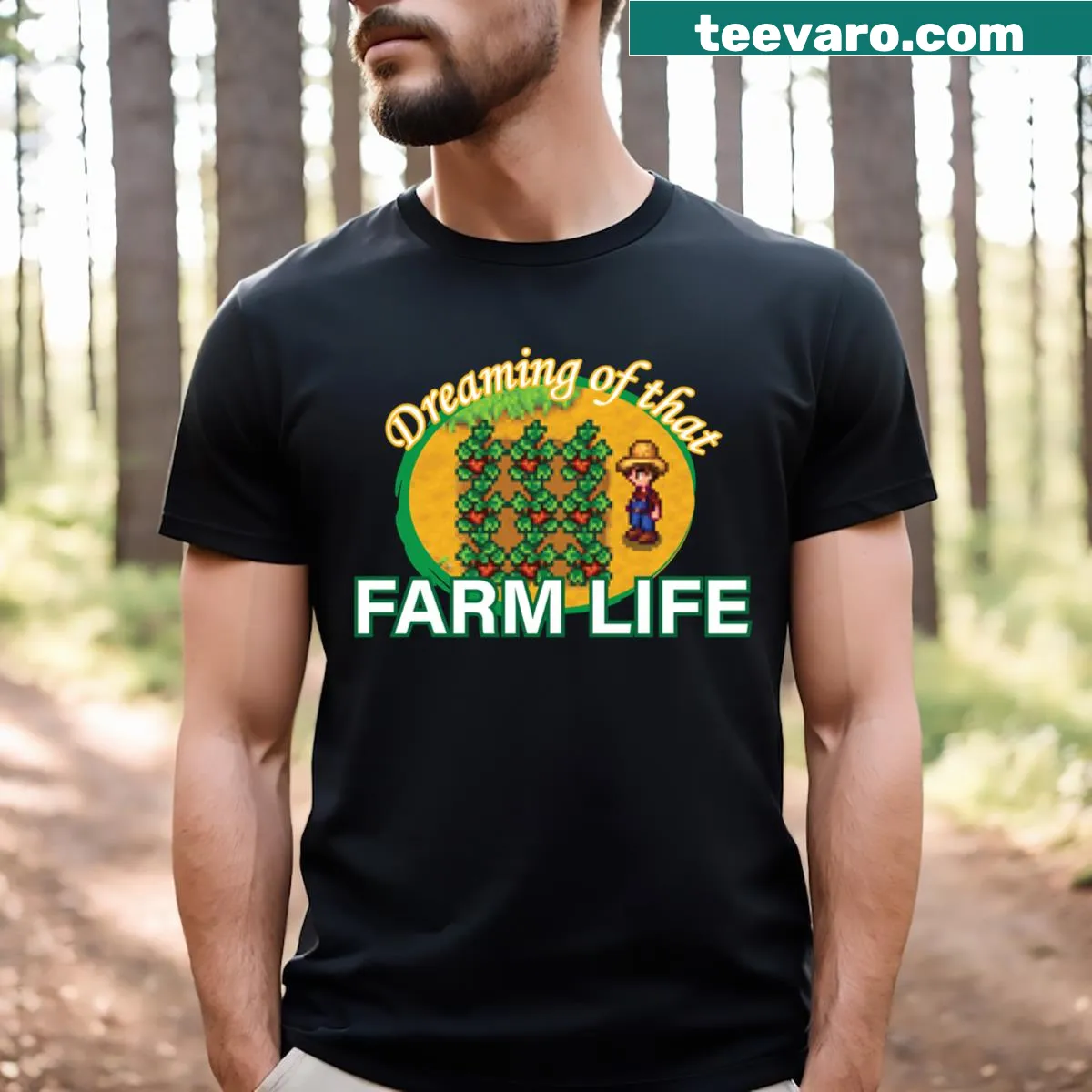Farm life dream T-shirt with bold typography — on a men's t-shirt