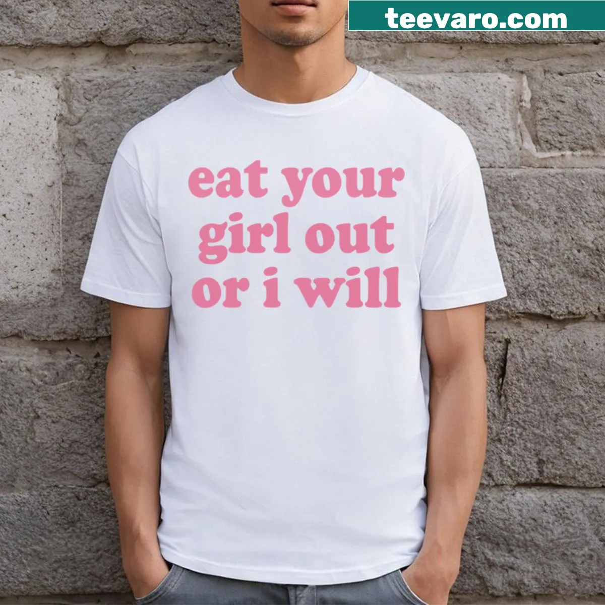 Bold text graphic on T-shirt with a cheeky saying — on a men's t-shirt