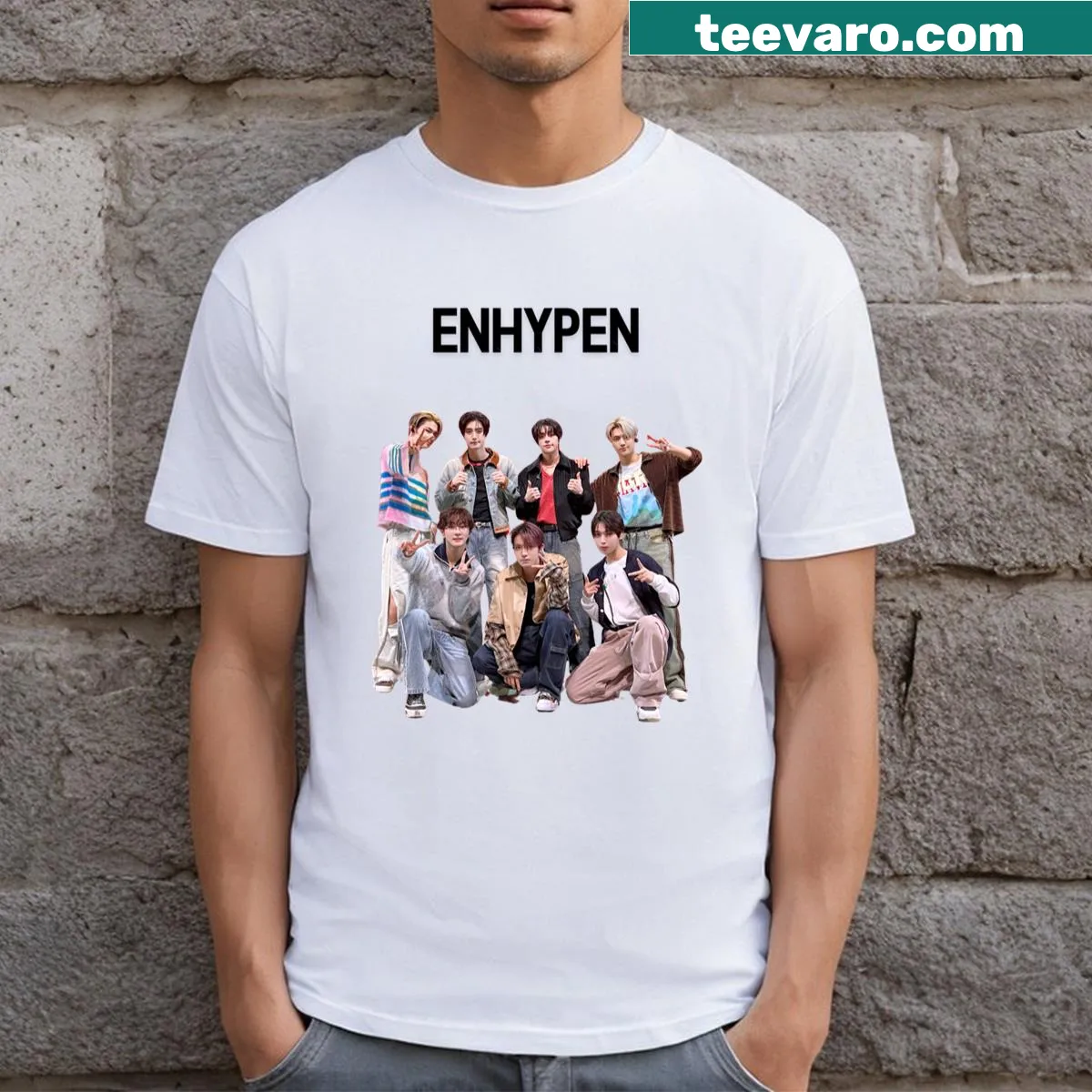 Stylish t-shirt inspired by Enhypen Kpop group — on a men's t-shirt