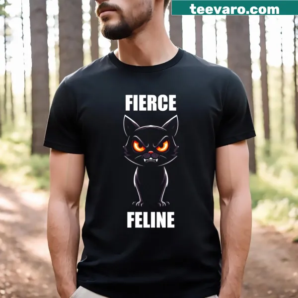 Bold T-shirt featuring a fierce black cat design