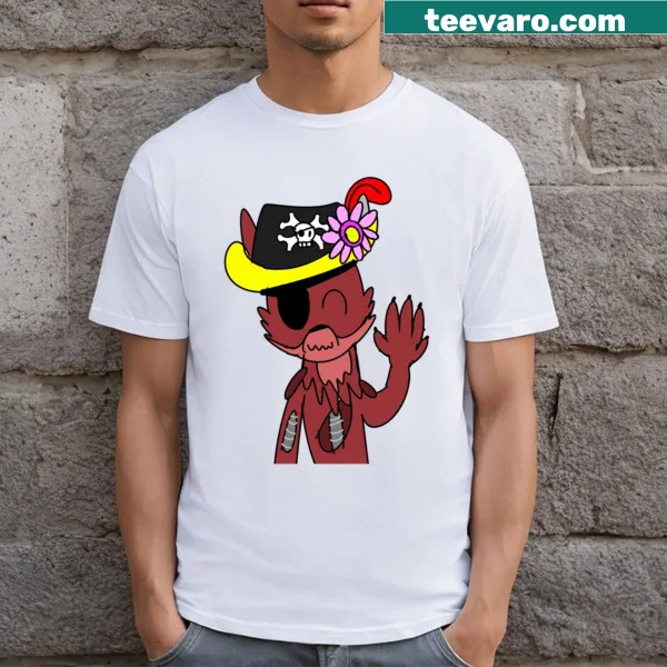 Cartoon of a fox wearing a pirate hat on a T-shirt