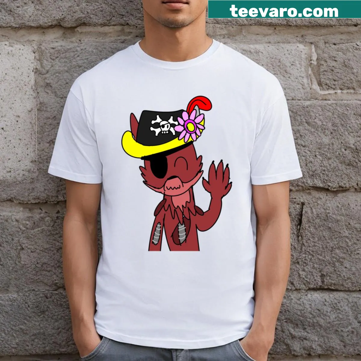 Cartoon of a fox wearing a pirate hat on a T-shirt — on a men's t-shirt