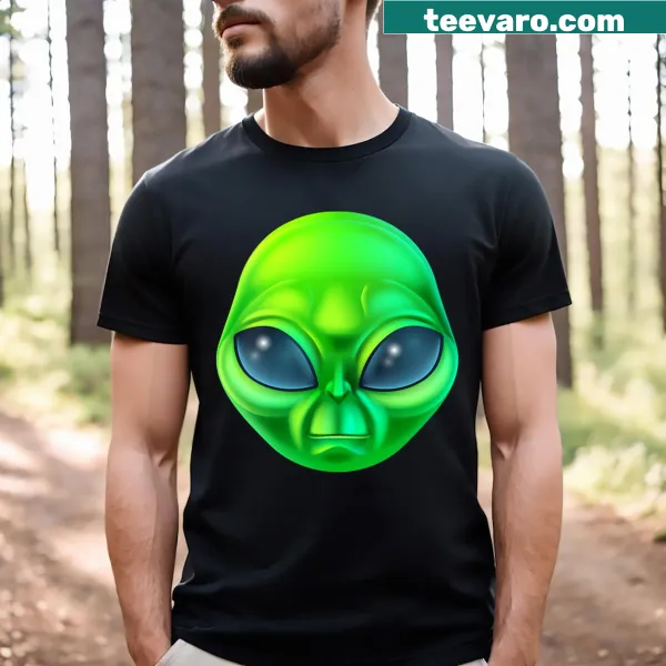 V-neck T-shirt with a cartoon green alien space man design