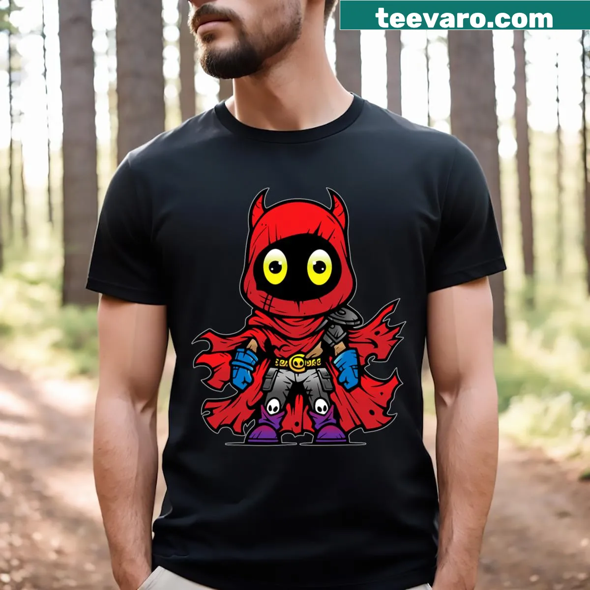 Funny Monster t-shirt featuring cute cartoon design for Halloween — on a men's t-shirt