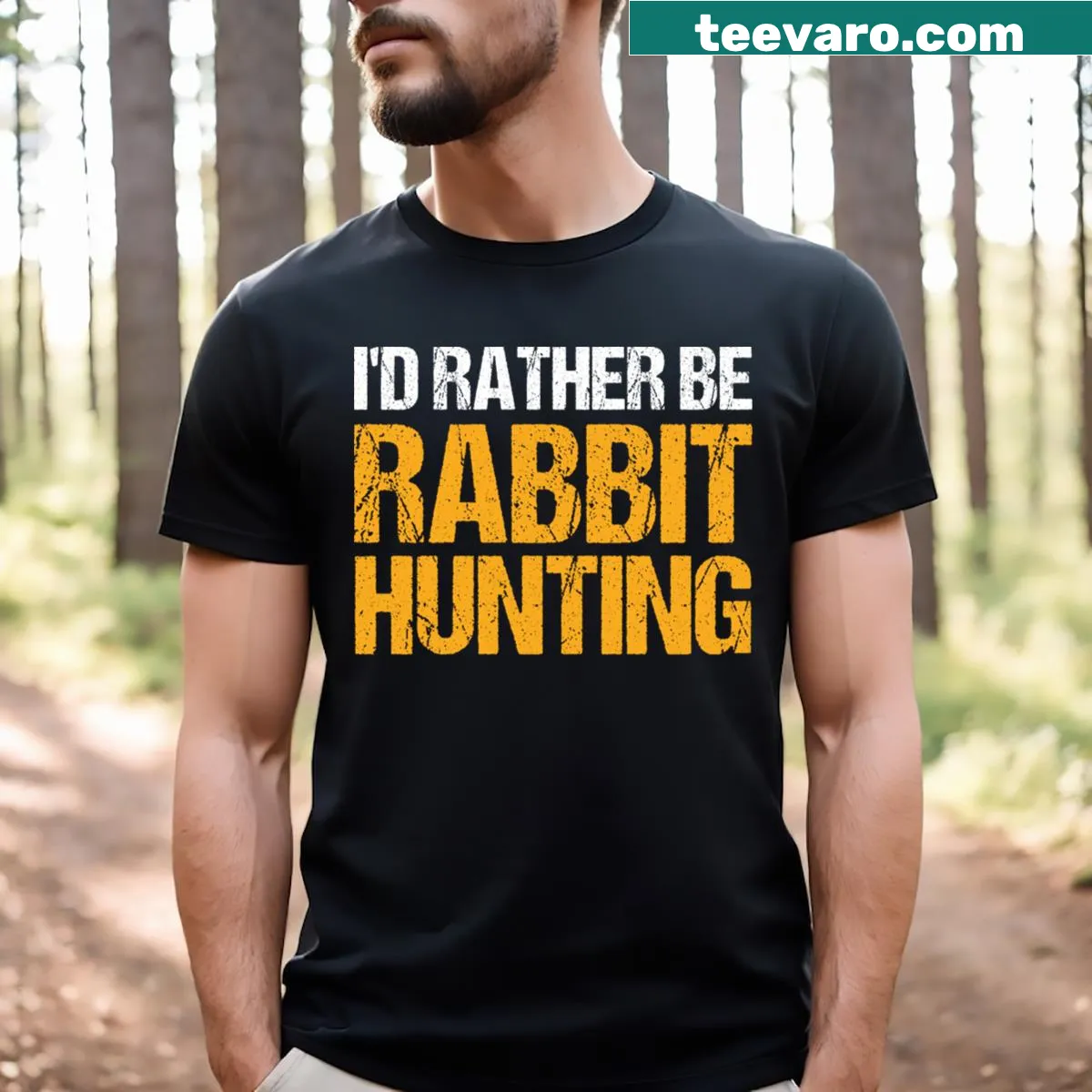 I'd Rather Be Rabbit Hunting humorous graphic t-shirt — on a men's t-shirt