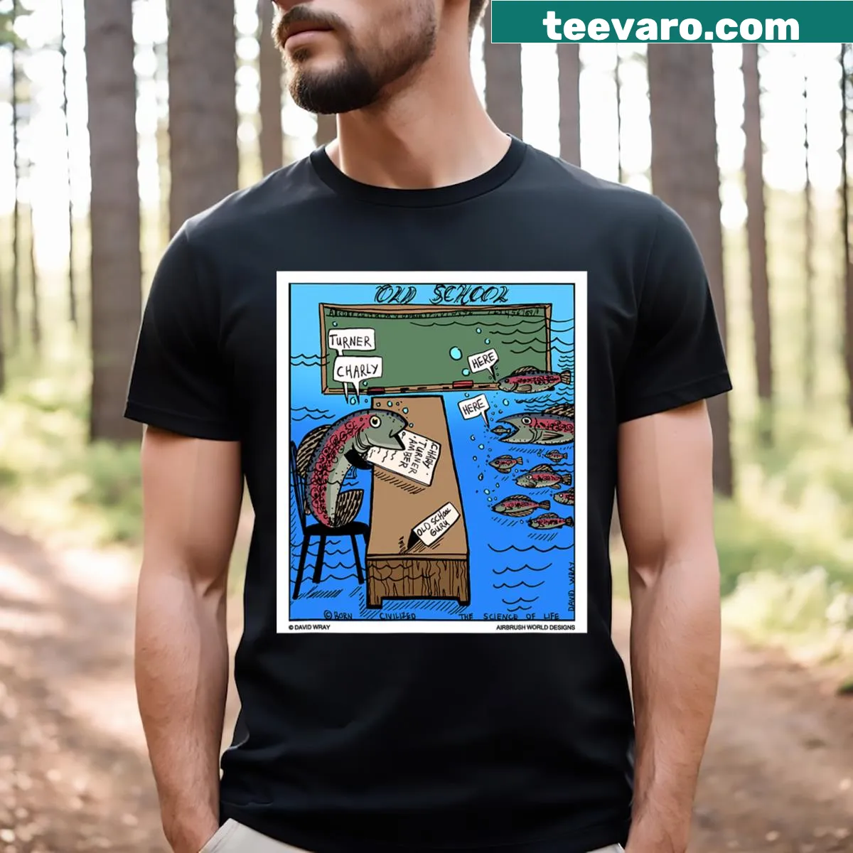 Cartoon fish with humorous roll call text for fisherman — on a men's t-shirt