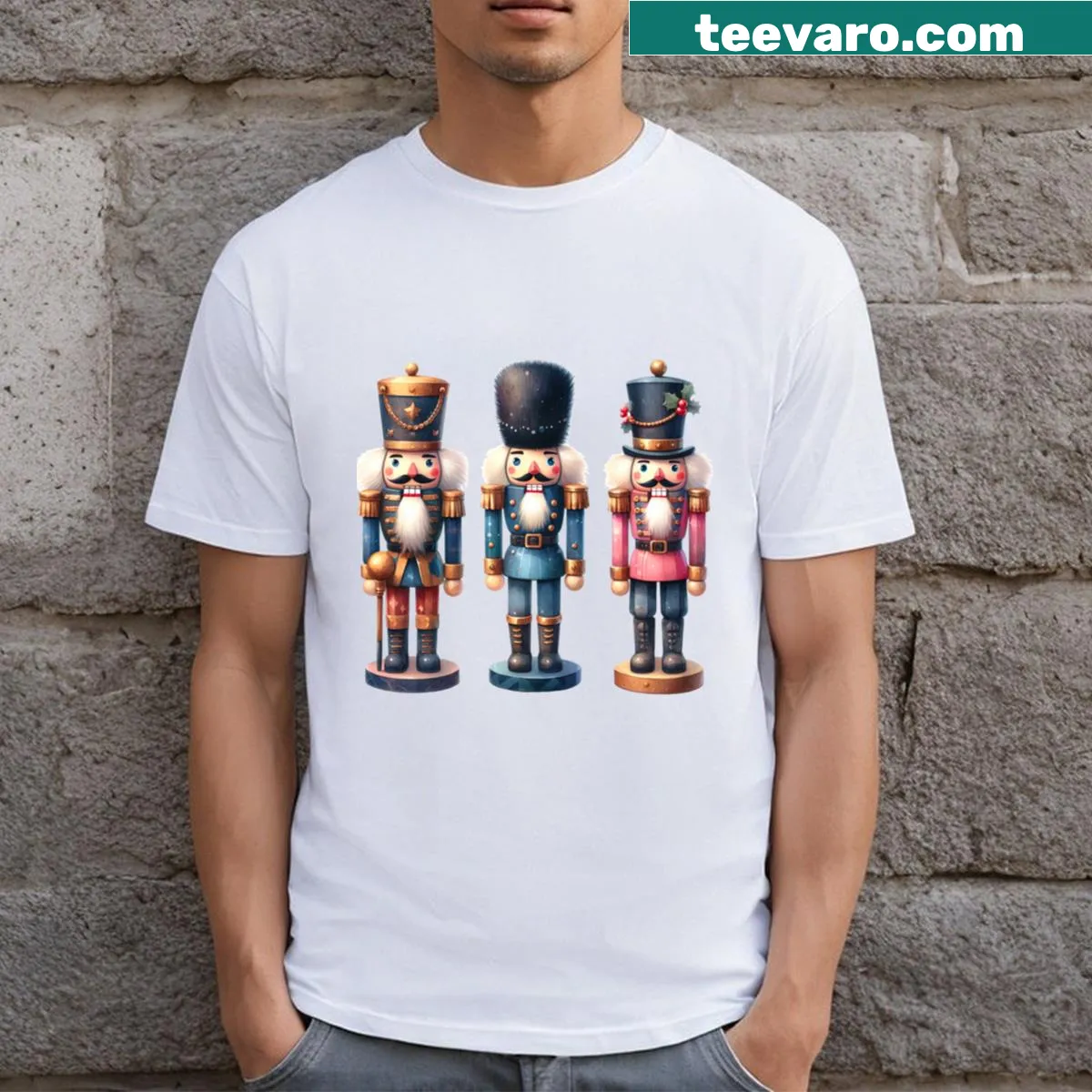 Cute cartoon gnomes celebrating Christmas on a family matching T-shirt — on a men's t-shirt