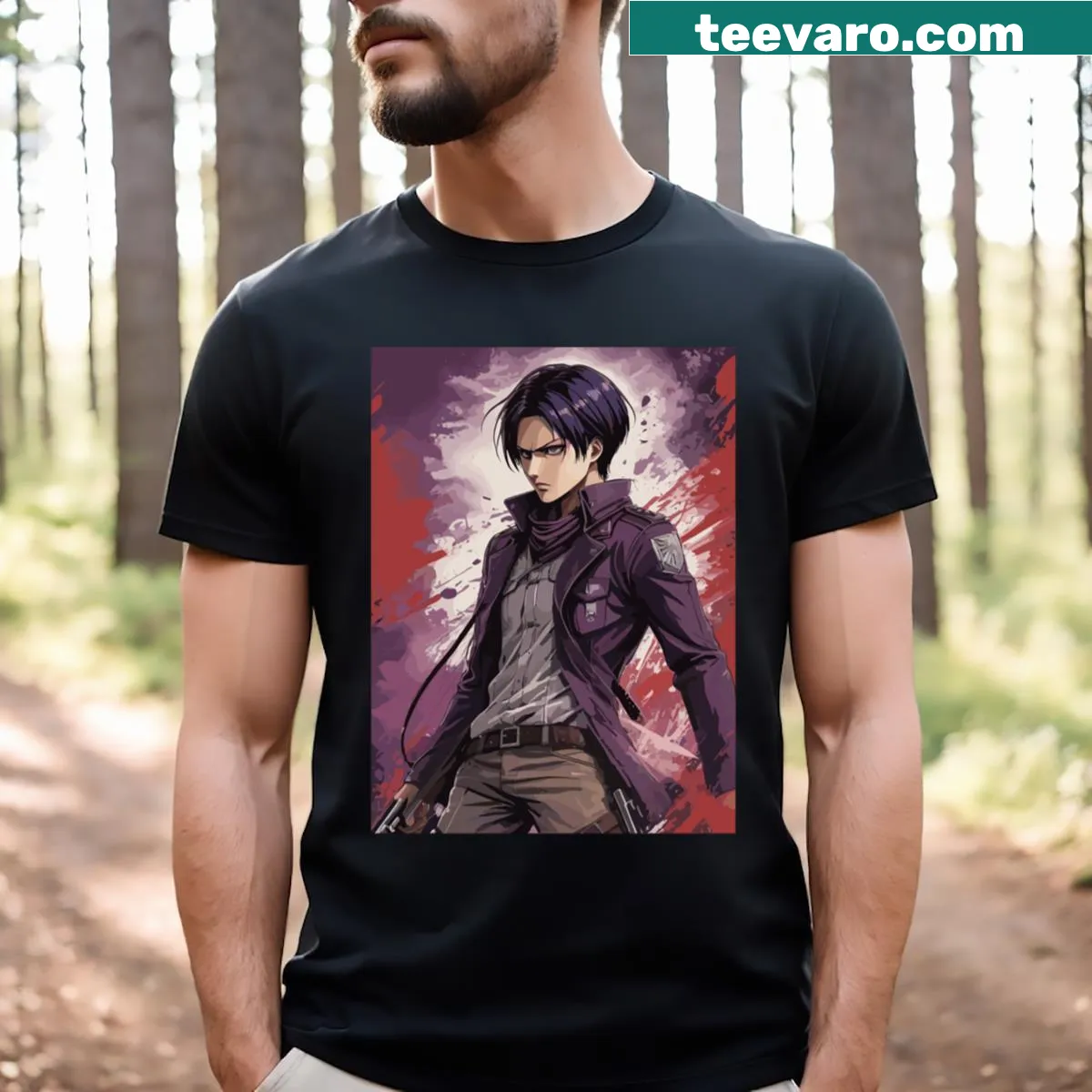 Fan art tribute T-shirt featuring Levi Ackerman in grunge style. — on a men's t-shirt