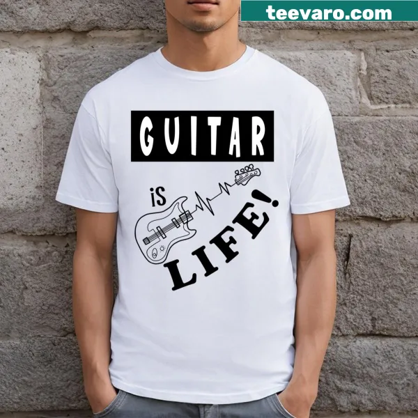 Typographic design stating 'Guitar Is Life' for musicians and guitar enthusiasts