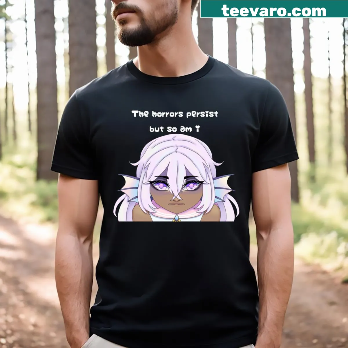 Edgy horror-themed T-shirt with haunting text — on a men's t-shirt