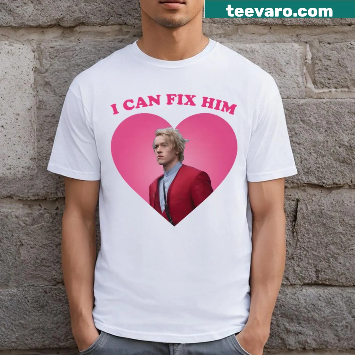 Coriolanus Snow t-shirt with I Can Fix Him phrase — on a men's t-shirt