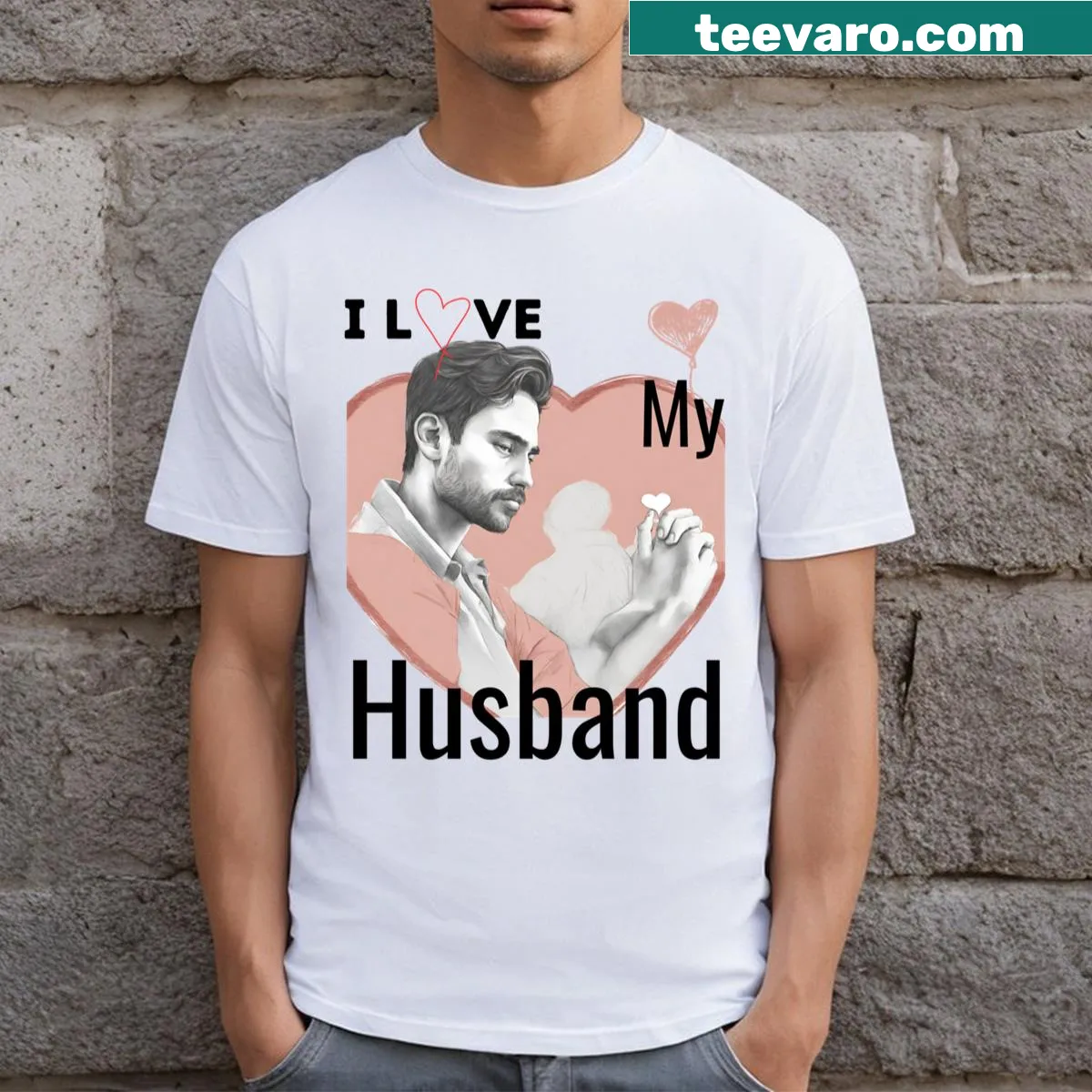 I Love My Husband graphic t-shirt with heartfelt message — on a men's t-shirt
