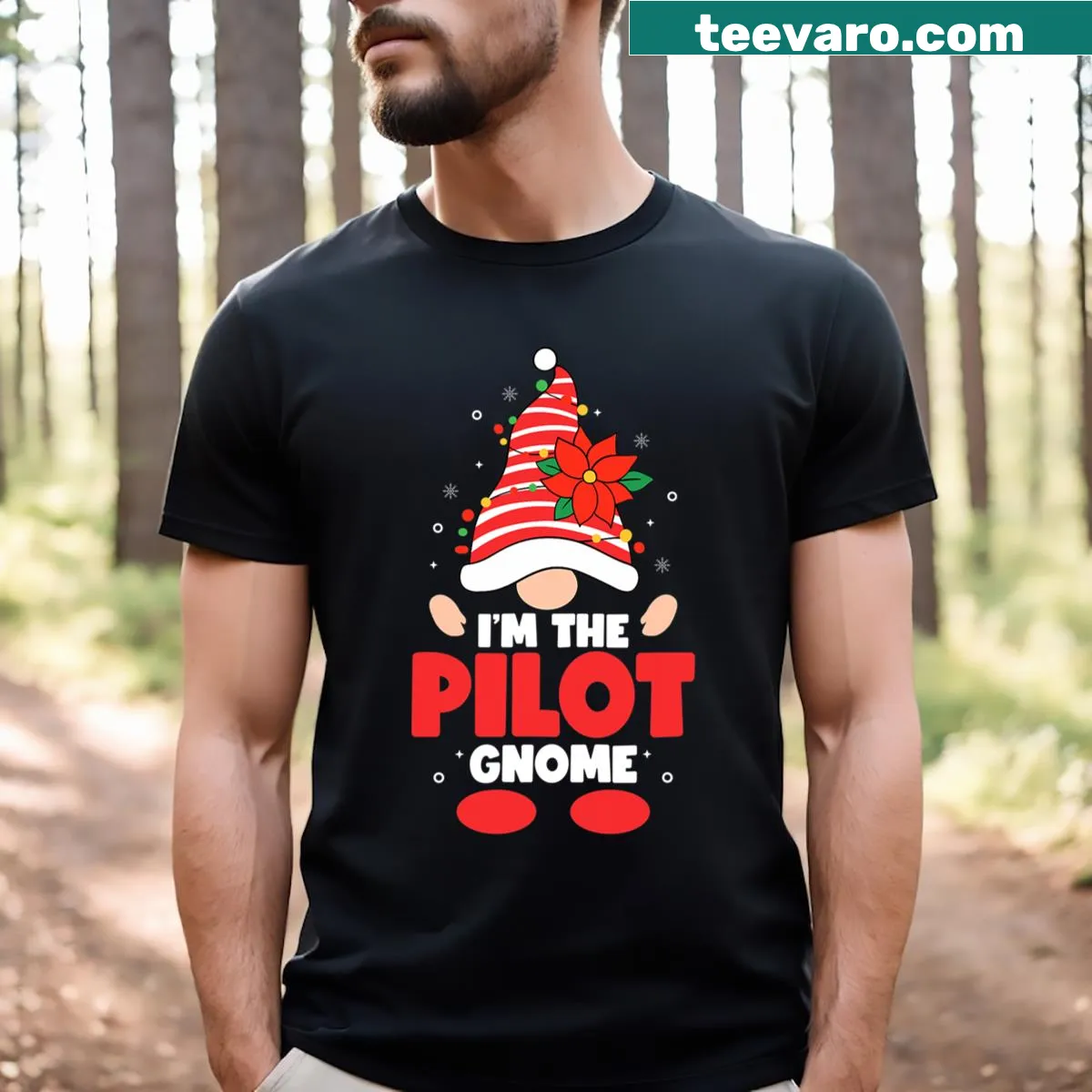 Cute pilot gnome Christmas T-shirt for kids — on a men's t-shirt
