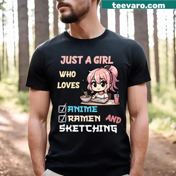 Typography design celebrating anime, ramen, and sketching on a t-shirt