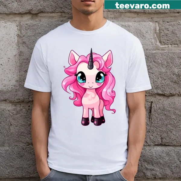 Kawaii pink gothic unicorn design on a t-shirt