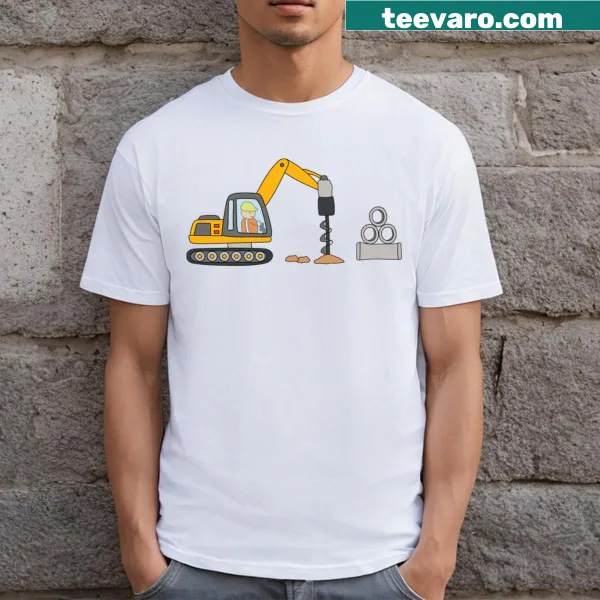 Children's drawing of a construction site on a t-shirt