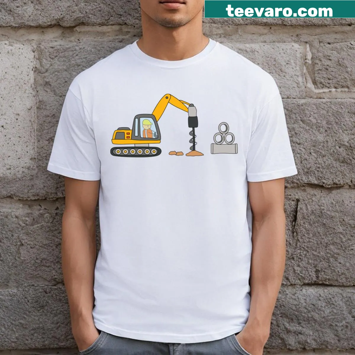 Children's drawing of a construction site on a t-shirt — on a men's t-shirt