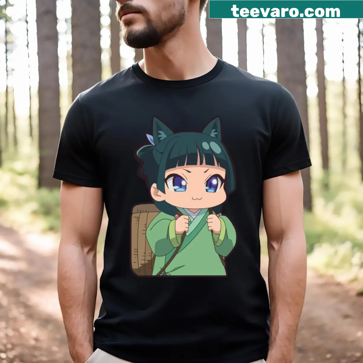 Chibi Maomao graphic T-shirt from Kusuriya No Hitorigoto — on a men's t-shirt